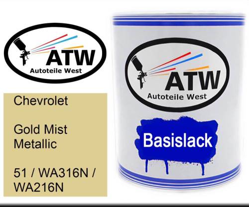 Chevrolet, Gold Mist Metallic, 51 / WA316N / WA216N: 1L Lackdose, von ATW Autoteile West.